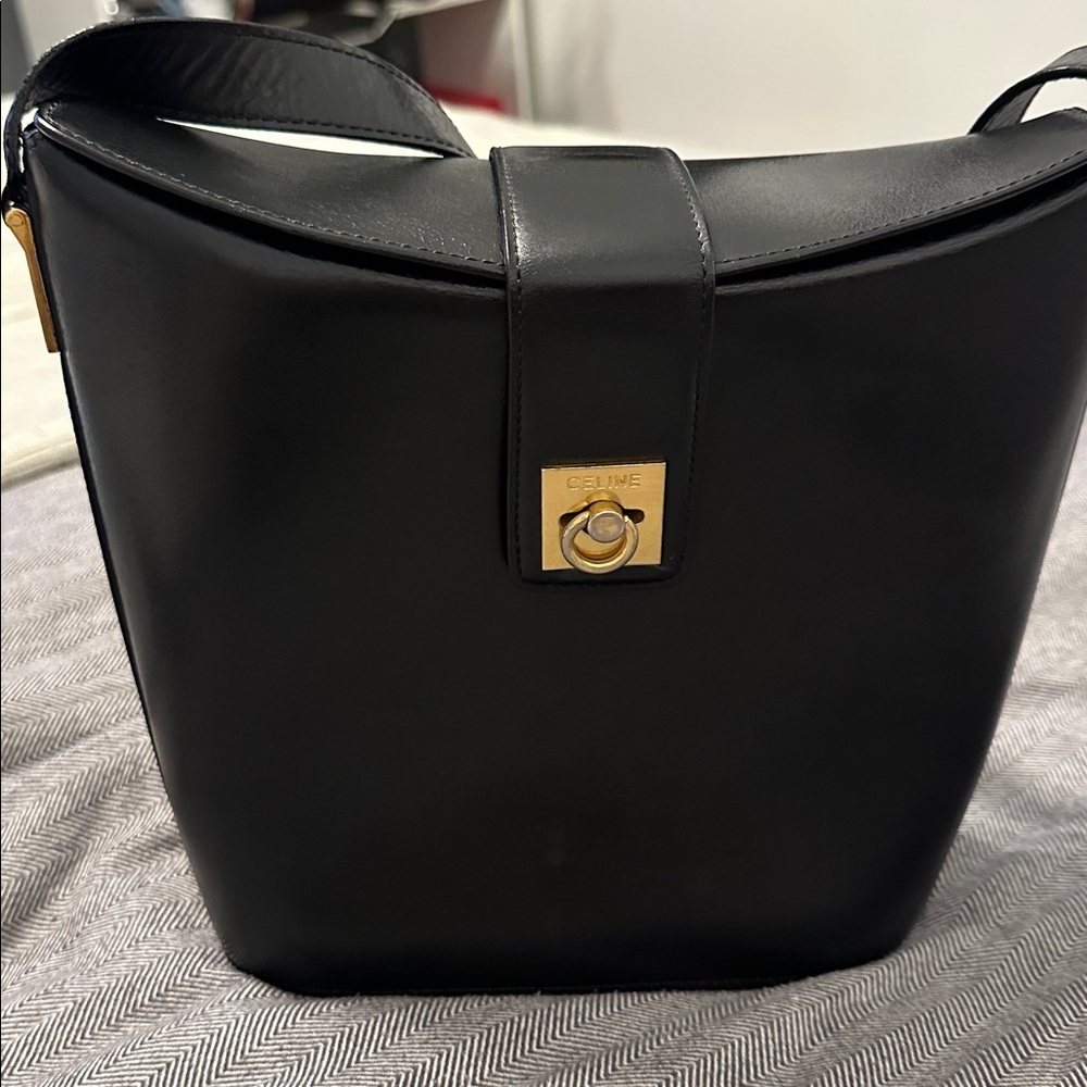 RARE -Celine Bucket Black Leather-  💯 authentic vintage womens  bag